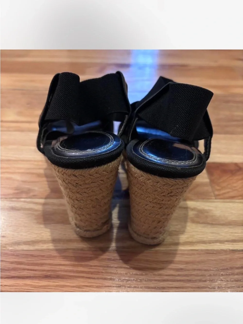 Elie Tahari Black and Natural Espadrille Wedge Sandal
